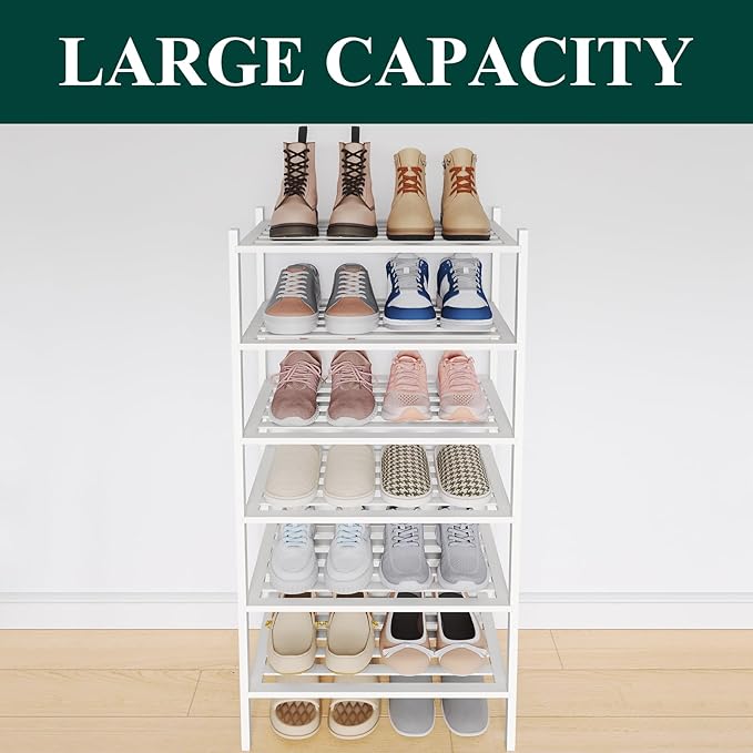 Smiry Small Bamboo Shoe Rack 6-Tier, Stackable Wooden Shoe Organizer for Entryway & Closet, Free Standing Wood Shoe Storage S