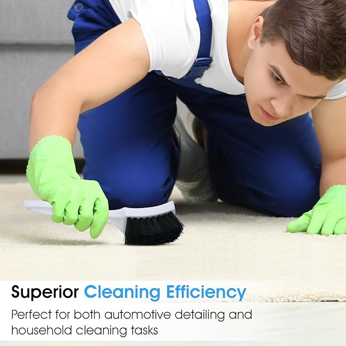 Nanoskin 3-Pack 8.5-Inch Deep Clean Stiff Scrub Brushes for Carpets & Floor Mats, Black Nylon - Pro Automotive Detailing, Hom