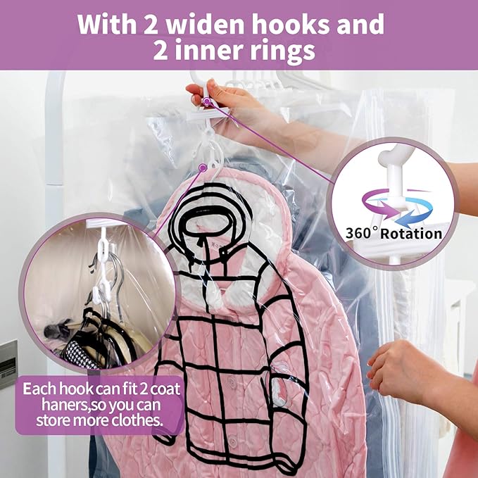 Meetall 4Pack Hanging Vacuum Storage Bag Reusable Space Saver Compressed Bag with Hangers.2pcs in 26.3x35.4inch(67x90cm) and 