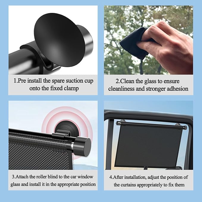 2 Pack Retractable Car Shades for Side Windows - Window Sun Shade for Car with Strong Suction Cups | Roller Shades UV Heat Block Sun Shade for Cars House Office Window (S:15.7"x17.1")