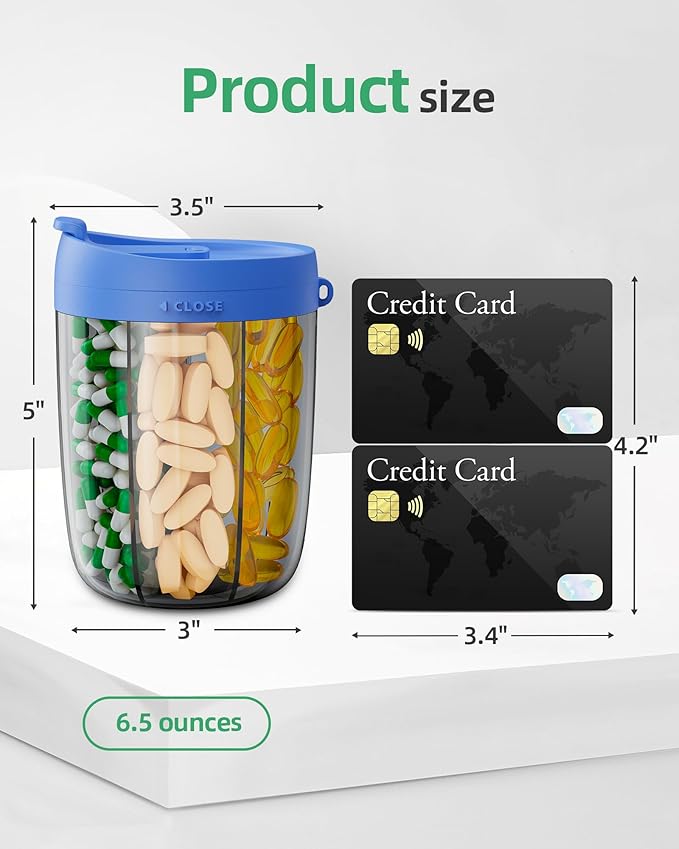 PULIV Large Supplement Organizer Bottle, Holds Plenty of 6 Various Vitamins in 1 Pill Dispenser with Anti-Mixing & Wide Openi