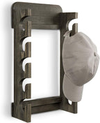 MyGift Hat Organizer for Baseball Caps, Wooden Vertical Hat Rack Wall Mounted with 10 Hooks, Rustic Gray Solid Wood Hanging H