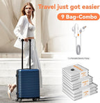 Travel Vacuum Bags with USB & TYPE C Pump, 9 Pack Carry-On Vacuum Storage Bags for Luggage & Suitcase, Vacuum Luggage Bags, S