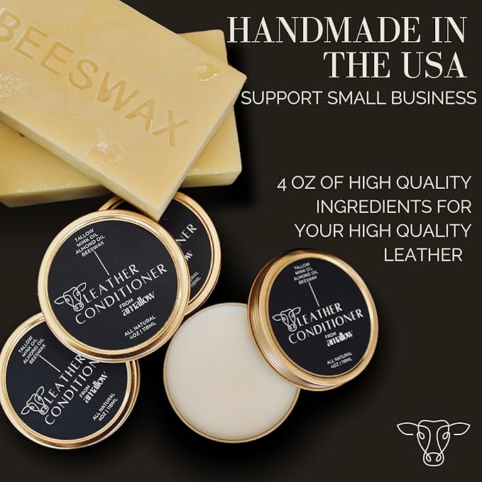 All Natural Leather Conditioner Balm - Made with Mink Oil, Tallow, & Beeswax, Protects, Softens Restores and Waterproofs Leat