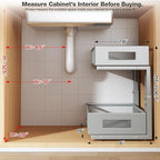 2 Packs 19IN Depth Under Sink Organizer, 2-Tier Pull Out Cabinet Organizer With Smooth Circular Rail, Large Capacity Metal Me