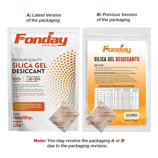 10g x 30 packs Fonday Rechargeable Silica Gel Desiccant Packets Fast Reactivate Desiccant Bags Moisture Indicating Orange to