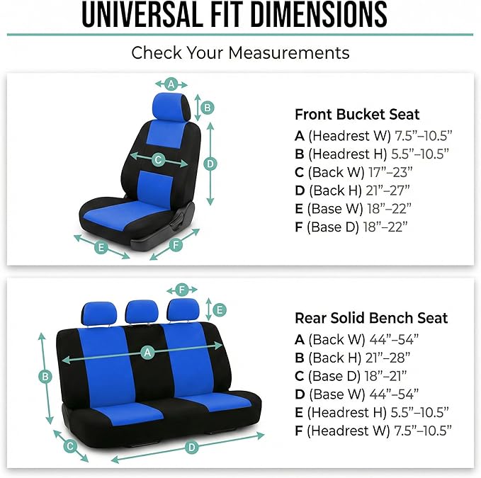FH Group Flat Cloth Full Set Car Seat Covers Three Row 7 Seater - Universal Fit for Cars, Trucks & SUVs Blue