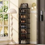 Vertical Shoe Rack - Tall Narrow Shoe Rack Organizer for Small Spaces,7 Tier Bamboo Shoen Shelf for Entryway,Closet,Corner,Do