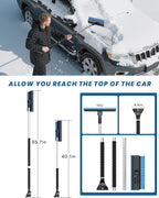 helloleiboo 2025 Extra Long 55.7" Ice Scrapers for Car Windshield Multi-Functional Detachable Car Ice Scraper with Foam Grip and 270° Pivoting Brush Head Snow Brush for SUV Truck Auto (Blue)