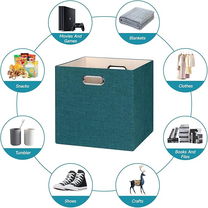 Posprica Collapsible Storage Bins,13×13 Foldable Storage Cube Boxes Fabric Drawer Fabric Storage Bins Vinyl Record Cubby Cube