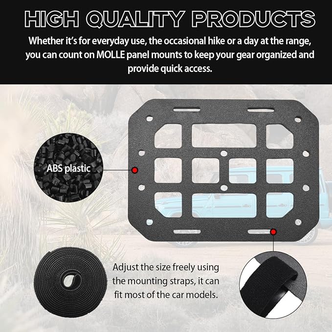 Car Rigid MOLLE Panel, Headrest Rigid Panel Tactical Gear Holder MOLLE EDC Organizer, Modular Storage Pouch Headrest ABS Truck Mount Panel, Universal Car Accessories