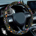 Wildflower Steering Wheel Cover, Flower Car Accessory for Diverse Cars, Steering Wheel Cover Non-Slip Breathable Fabric Absor