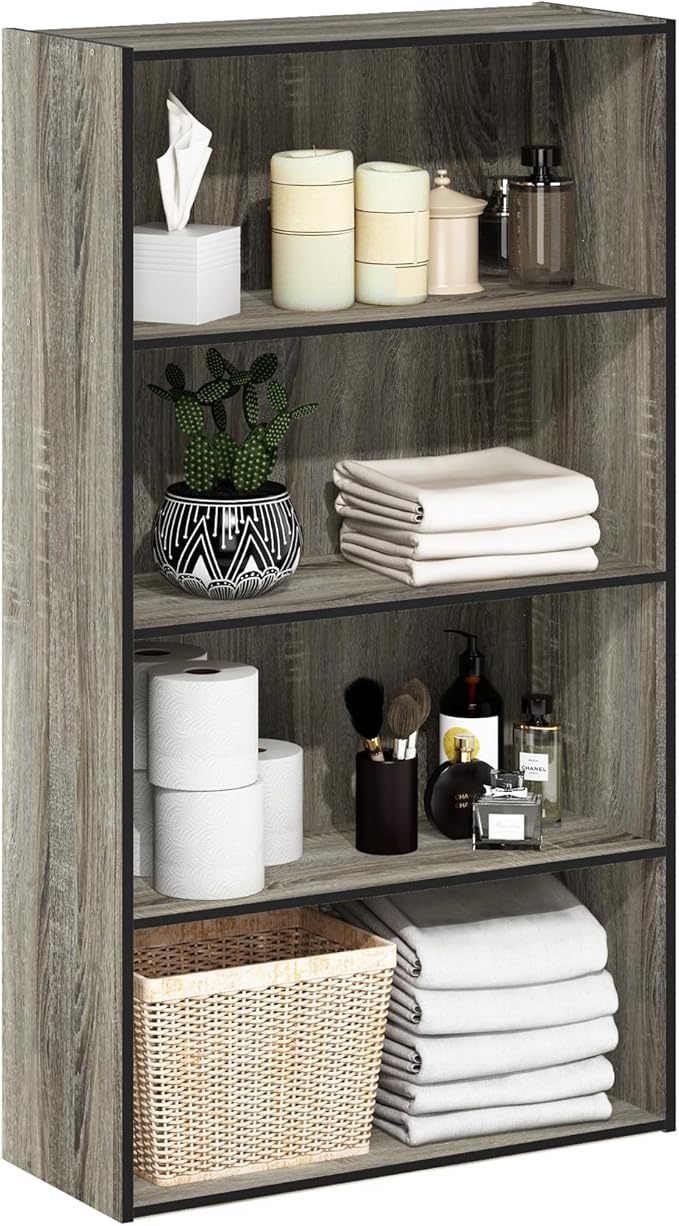 Furinno PASIR Book Shelf, 4-Tier Bookshelf, Bookcase with Open Shelf, 9.4 x 23.6 x 41.7, for Living Room, Bedroom, Home Offic