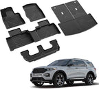 LASFIT Floor Mats & Cargo with Backrest Mat for Ford Explorer 7 Seats 2020-2025 2026 7 Passenger(Not Fit 6 Seats), Custom Fit All Weather Protector TPE Easy Clean Floor Liners, 5pcs Full Set Black