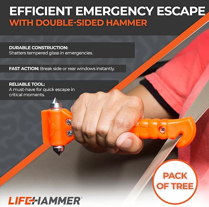 Lifehammer Brand Car Safety Hammer, The Original Emergency Escape and Rescue Tool with Seatbelt Cutter, Made in The Netherlan