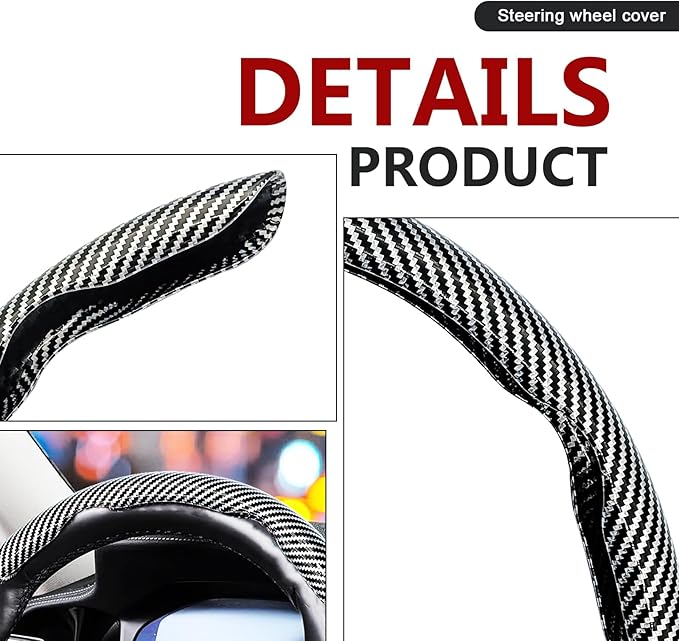 3pcs Universal Carbon Fiber Steering Wheel Cover - Anti-Slip & Segmented Design, Universal 99% Durable Steering Wheel Protect