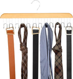 Amazon Basics Wooden Belt Hanger Closet Organizer, Multifunctional, Smooth Finish, Natural, 2-Pack
