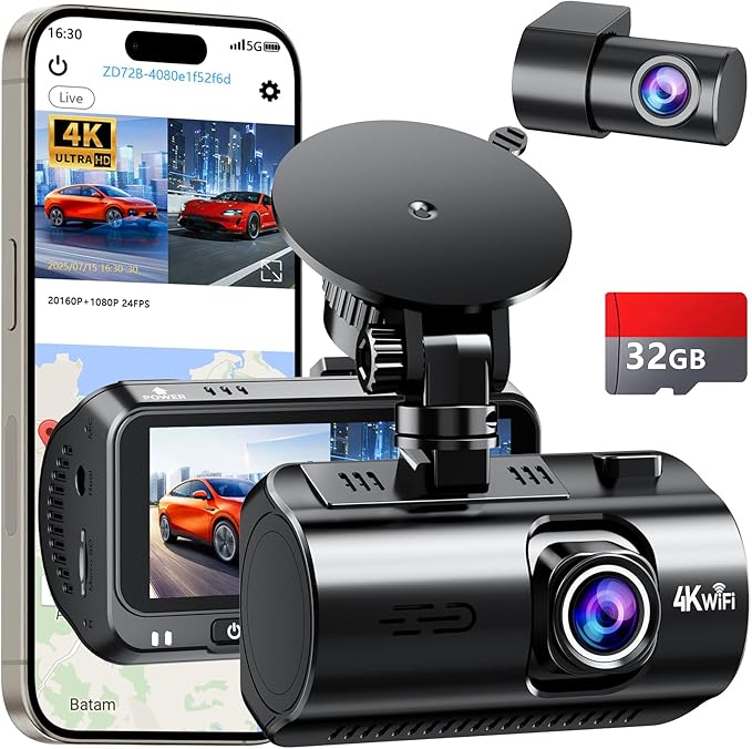 Front and Rear Dash Cam for Car: 4K+1080P Dual Dashcam Record Every Moment for Accident Evidence - 5G WiFi Quick Video Access