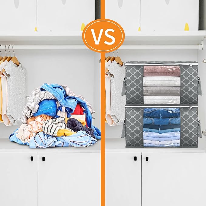 90 L Large Storage Bag Clothes Storage Organizer with Durable Handles for Closet Storage, Comforter, Blanket, Clothing, Beddi