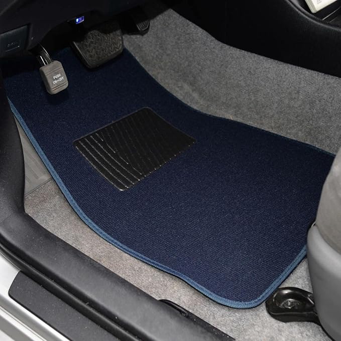 BDK Front & Rear Combo Set of 4 Piece Auto Carpet Floor Mats with PolyPro Car Seat Covers & Steering Wheel Cover, Fits Most for Car Truck Van SUV, Colorful Design Interior Car Accessories