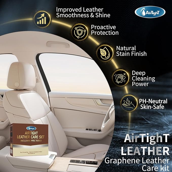 AirTighT Graphene Leather Cleaner & Conditioner Kit - Deep Clean, Restore & UV Protection for Car Seats, Furniture, Couches, 