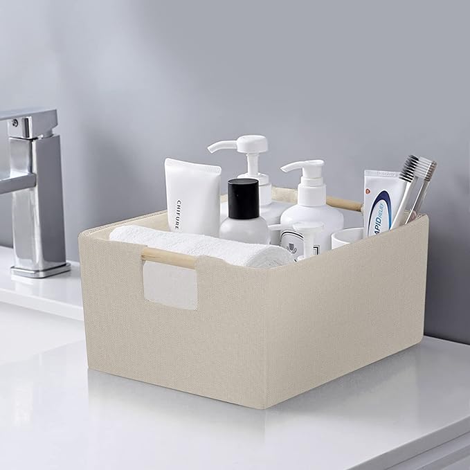 ANMINY 4PCS Storage Baskets for Organizing Collapsible Fabric Storage Bins Boxes with Wood Handles Closet Shelves Cube Organi