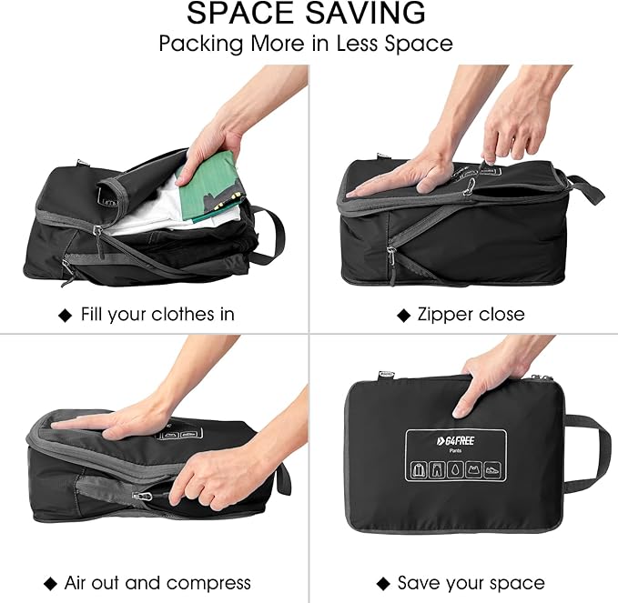G4Free 6 Set Compression Packing Cubes, 3 sizes Travel Packing Organizers for Suitcases, Expandable Luggage Suitcase Storage 