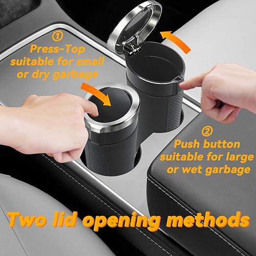 Car Trash Can Bin with Lid, Leakproof Garbage Can for Vehicle, Mini Trash Bin with 90 Attached Trash Bags, Easy to Clean Cup Holder Trash Can for Car, Home, Office