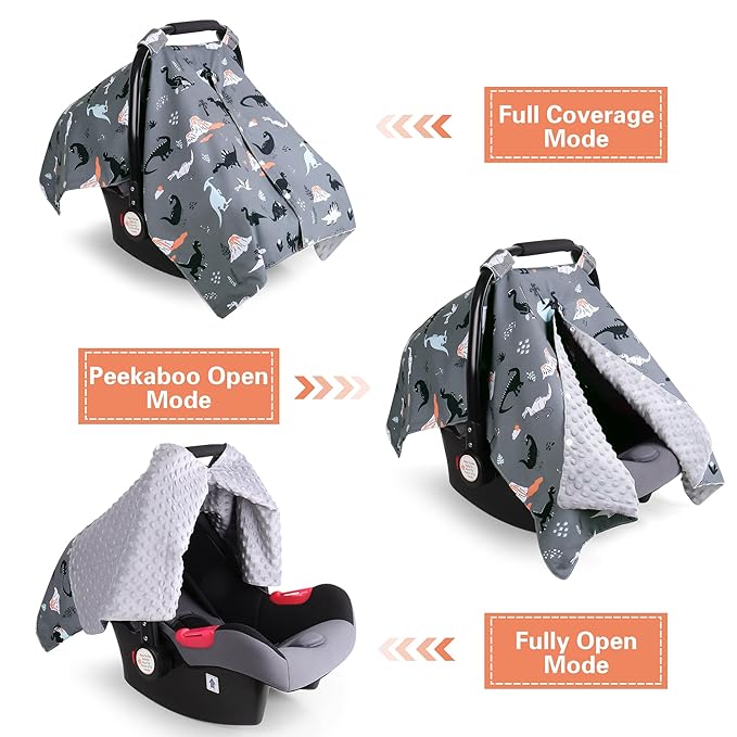 Rquite Car Seat Cover Baby, Carseat Covers Baby Boy, Minky Infant Car Seat Cover Winter, Peekaboo Opening Car Seat Canopy, Mu