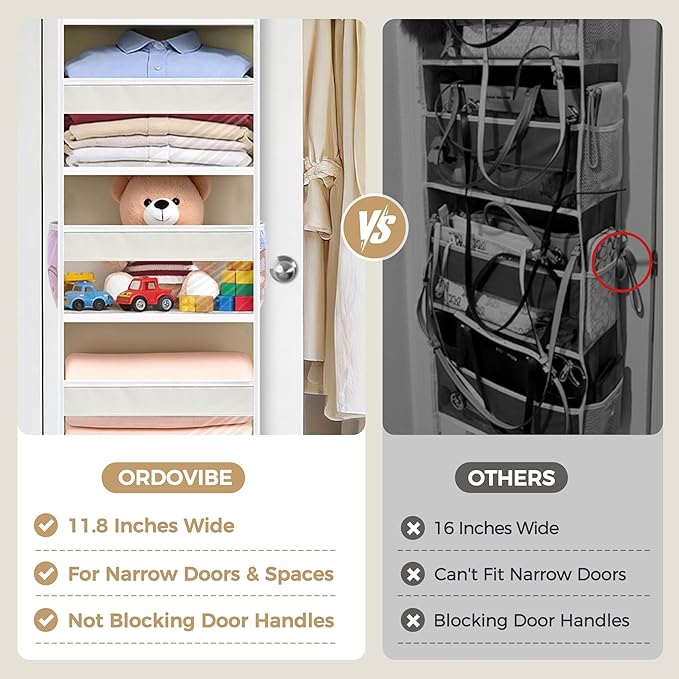 2-Pack Small 6 Tiers Over the Door Hanging Organizer, 6 Clear Pockets and 6 Mesh Pockets, 11.8” Wide for Narrow Cabinet Doors