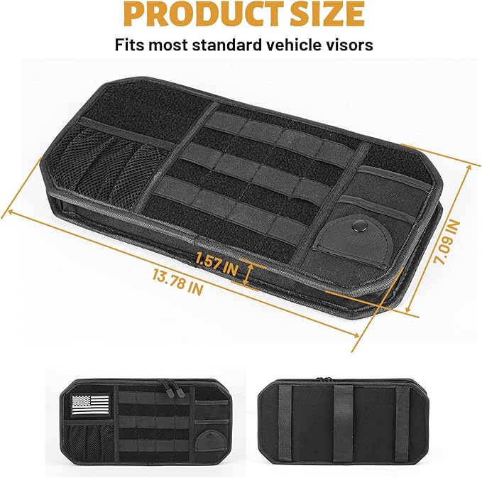 MAIKER 2 Packs Car Sun Visor Organizer, Car Organizer with Zipper Visor Organizer Storage Pouch, Glasses Clip, Card Holder, Molle Panel for Tactical Gears, for Most Vehicles, SUVs & Trucks