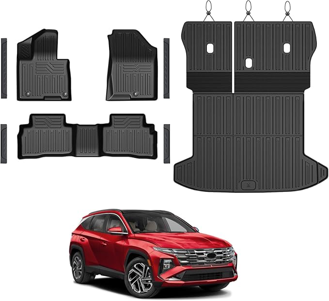 Floor Mats Set for Hyundai Tucson 2022-2025 2026 Hybrid Version (Not fit Gas and PHEV), All Weather TPE Cargo Liner Backrest Mat Trunk Mat Door Sill Guards Accessories (Hybrid Model)