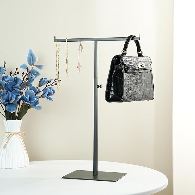 Purse Display Stand Jewelry Towers - 2 Pack Purse Stand Handbag Bag Display Black Tabletop Stainless Steel Hook Hanging Jewel