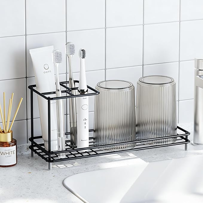 Toothbrush Holders for Bathrooms, Carbon Steel Tooth Brush Holder Electric Toothbrush and Toothpaste Organizer Bathroom Acces