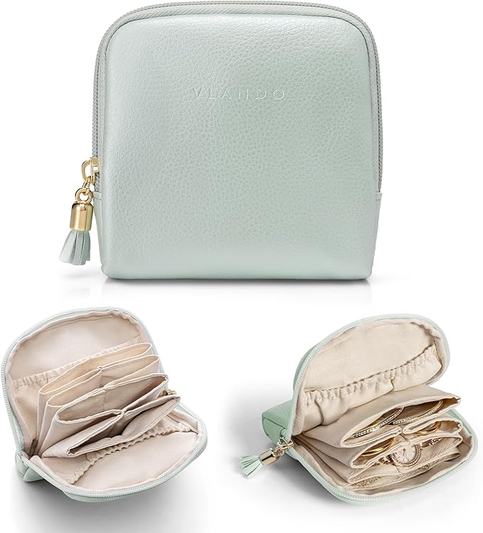 Vlando Small Jewelry Travel Case,Jewelry Pouch Bags with Zipper,Velvet Jewelry Organizer Storage Bag for Bracelet Rings Earri