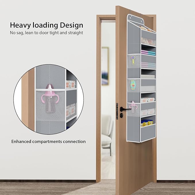 Univivi Hanging Storage Organizer Nursery Closet Cabinet Baby Storage with 5 Large Compartments 6 Side Pockets for Cosmetics,