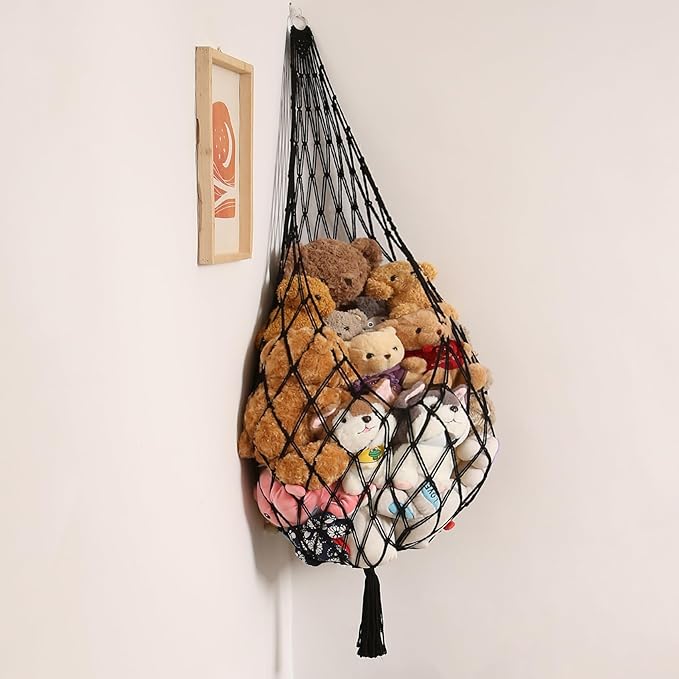 Amdermi Stuffed Animal Hammock Corner Hanging Net for Stuffy Animal Storage Macrame Toy Display Plushie Toy Holder-Perfect fo
