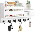 VIS'V Key Holder Wall Mount, Wooden Mail and Key Organizer with Drawer and Shelf, 2 Slots, 6 Hooks, White