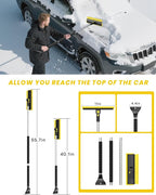 helloleiboo 2025 Extra Long 55.7" Ice Scrapers for Car Windshield Multi-Functional Detachable Car Ice Scraper with Foam Grip and 270° Pivoting Brush Head Snow Brush for SUV Truck Auto(Yellow)