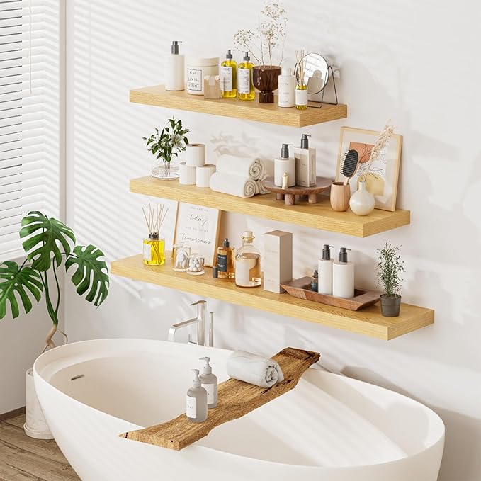 Heimlove 36 Inch Wall Shelf Bathroom Shelves Set of 2, 12" Deep Floating Shelves for Wall, Wall Mounted Shelves for Books Liv