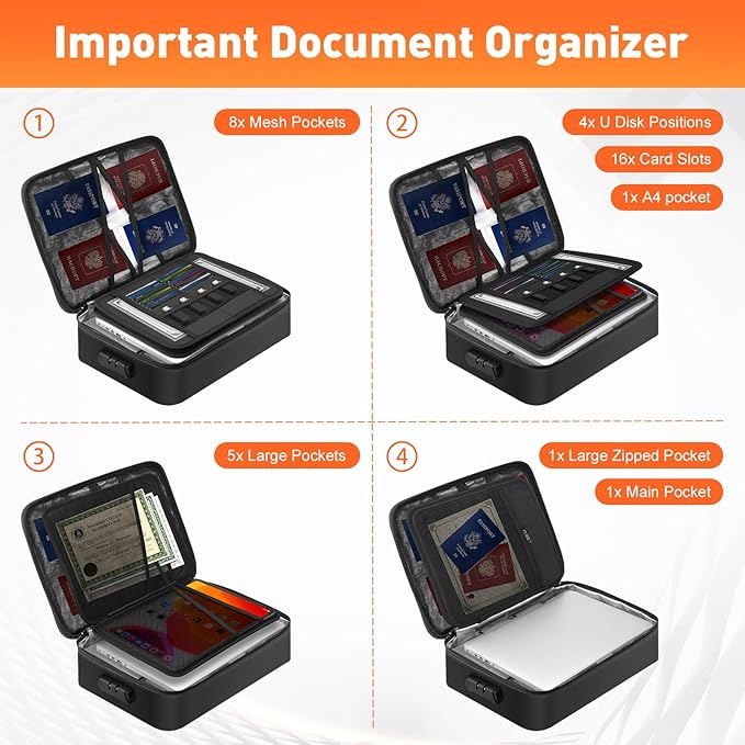 5200°F Fireproof Document Bag with Lock - Mondoshop Heat-Insulated Fireproof Document Box, Important Document Organizer, Port