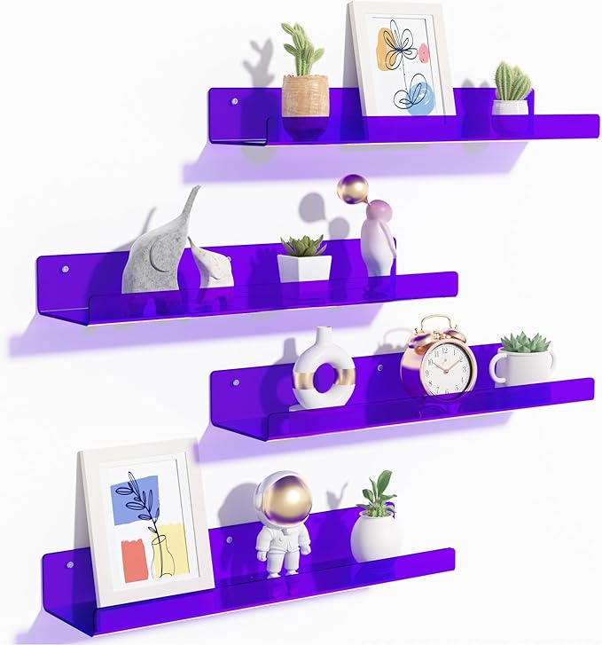 upsimples Acrylic Shelves for Wall Decor, 15" Display Shelf Perfume Organizer for Bathroom, Bedroom, Living Room, Floating Bo