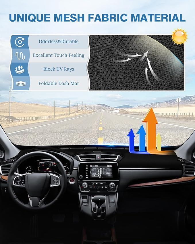 FIILINES Dash Cover Fit for 2017-2022 Honda CRV CR-V, Dashboard Mat Cover for CRV Accessories Sunshade Nonslip Mesh Protector