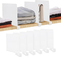 JOY DECOR 6 Pack Acrylic White Shelf Dividers for Closets Organizer and Storage Adjustable Vertical Wood Shelf Closet Separat