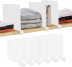 JOY DECOR 6 Pack Acrylic White Shelf Dividers for Closets Organizer and Storage Adjustable Vertical Wood Shelf Closet Separat