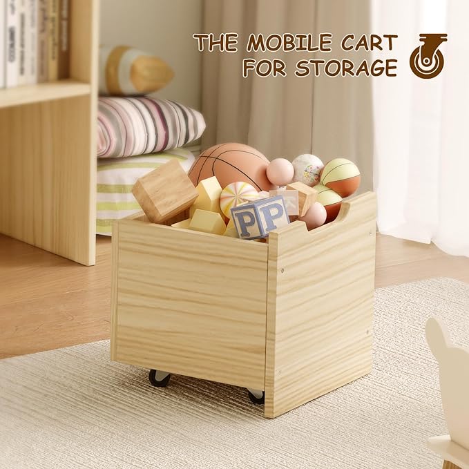 Toy Storage Organizer with Stuffed Animal Storage, Solid Pine Wooden Toy Organizer & Stuffed Animal Zoo, 4 Cubes Shelf with 2