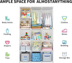 Modular Baby Wardrobe Closet, Portable Children Organizers and Storage for Nursery,15 Cubes with Hanging Rods,Multi-Functiona