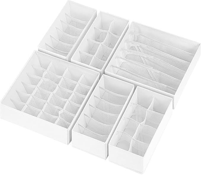 6 Pack Sock Underwear Drawer Organizer Dividers, 58 Cell Foldable Fabric Dresser Closet Organizers and Storage Bins for Cloth