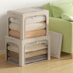 3Pack Clothes Storage Bins - Oxford Frame Storage Box Foldable Stackable Storage Organizer with 3 Openings Design, Metal Fram