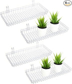 4 Pack 15.75 x 6 x 2.36 Inch Metal Grid Wall Baskets with Hooks, Hanging Wire Grid Basket, Multi-Function Wall Mounted Organi